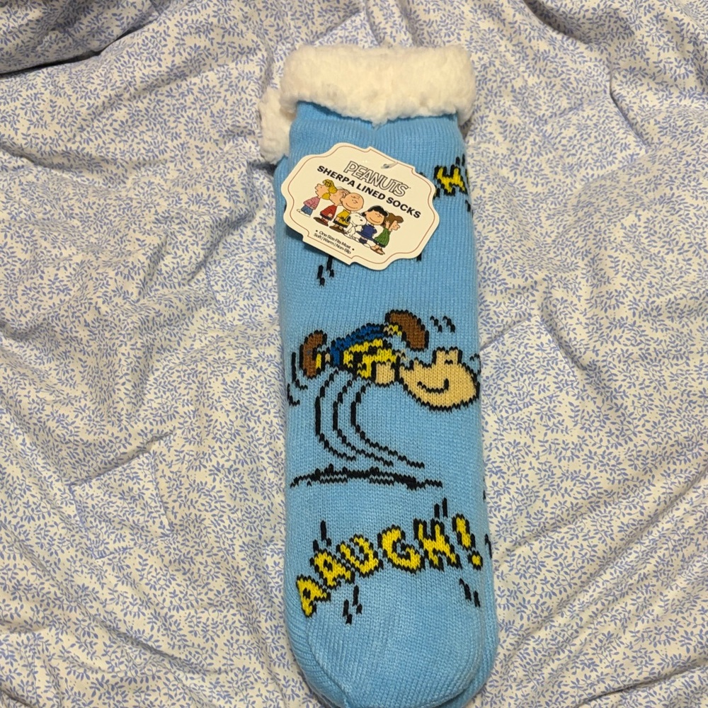 Peanuts Light Blue Snoopy & Woodstock Sherpa-Lined Socks